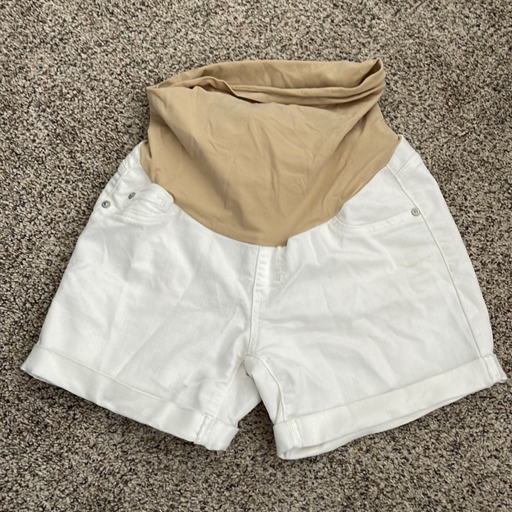 Maternity white jean shorts